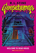 Under the classic "dripping" Goosebumps font, a spooky purple-tinted house looms above with one front door slightly ajar.