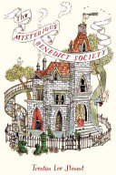 A large stone house centers on the page, with mysterious figures in various windows as kids explore others parts of its many levels.