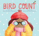 Cover image for "Bird Count" featuring a close illustration of a young girl in winter gear looking through binoculars at the reader.