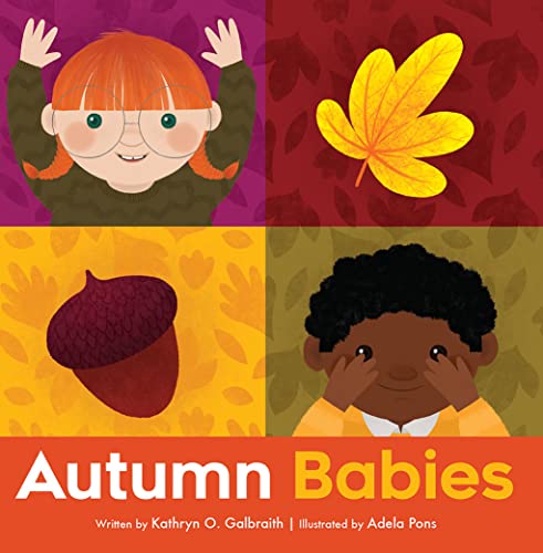 Title and cartoon babies, leaves and acorns