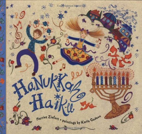 Title and pictures of various items associated with Hanukkah