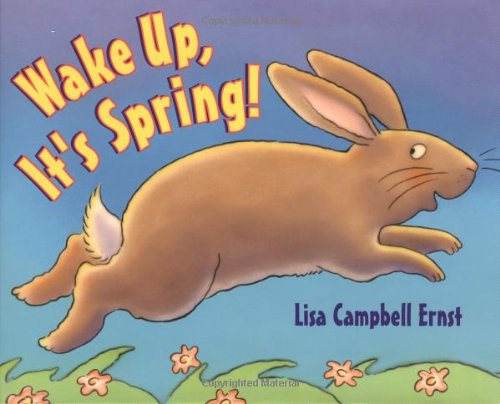 Title and illustrated brown bunny jumping