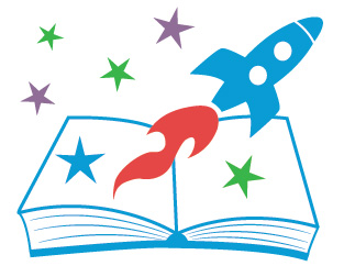 illustration of a rocket coming out of a book