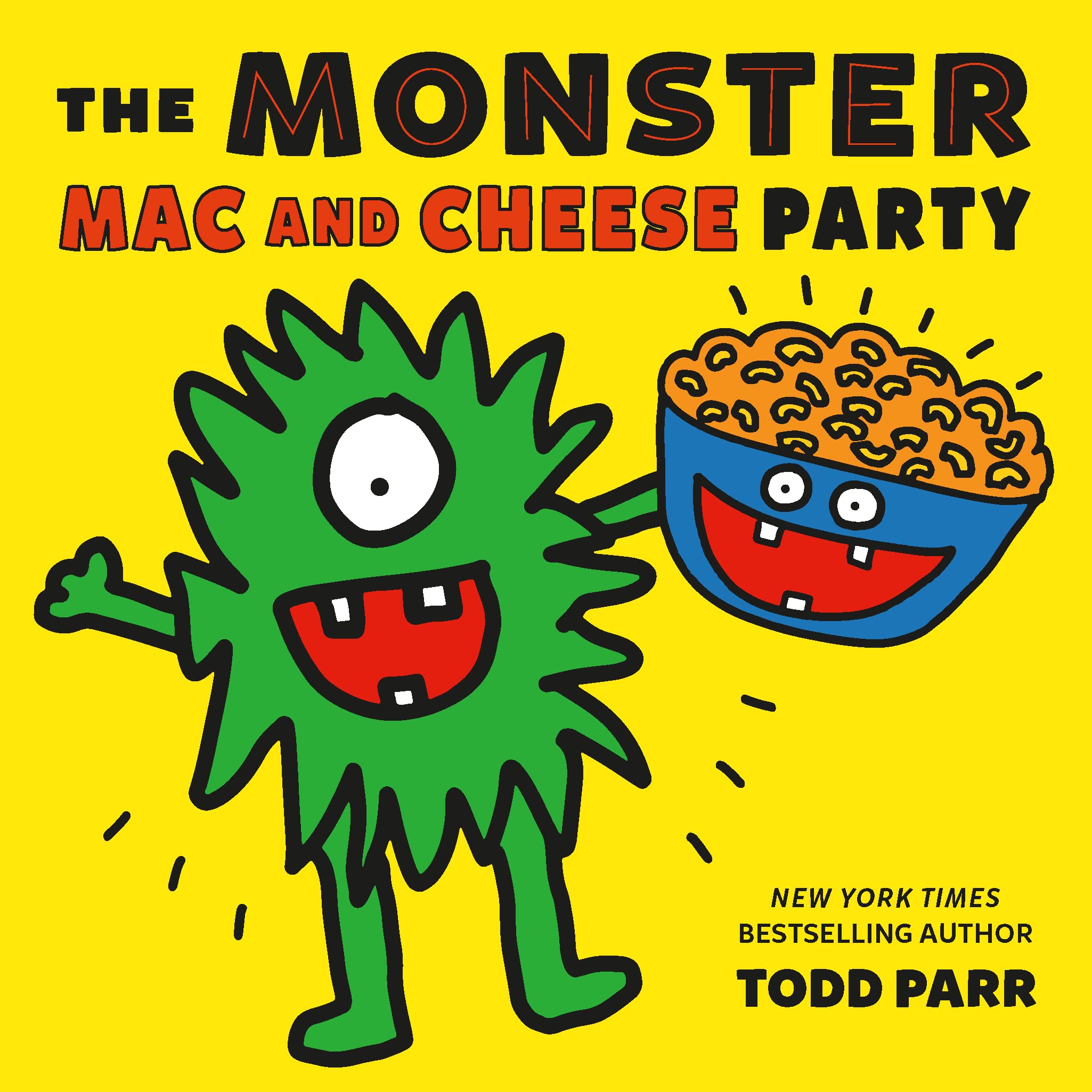 Title and illustrated monster holding a bowl of mac and cheese