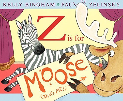 book cover with title and illustrations of a zebra and moose