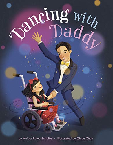 title and illustration of father and daughter in a wheelchair