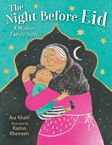 Cover with title and author and illustration of grandmother with hijab holding a child