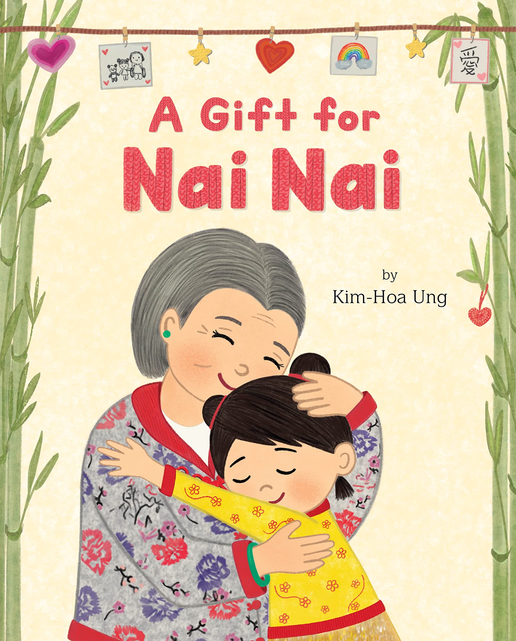 book cover with title and author and illustration of a girl hugging her grandma