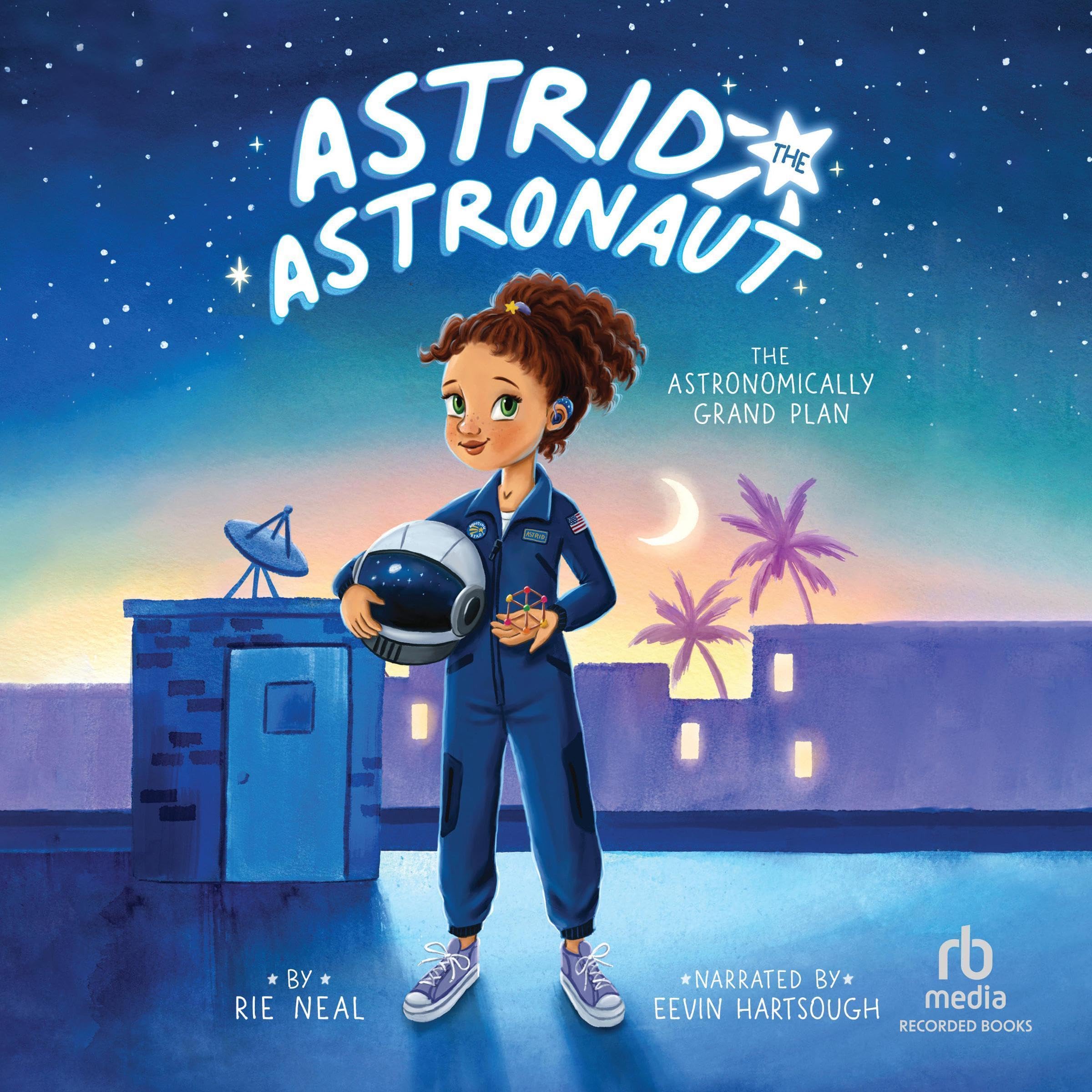 cover with title and author and illustration of a young girl in a space suit holding a helmet